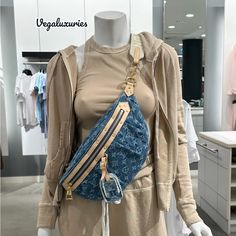 New W Tags,Dust Bag And Box Blue Luxury Bag With Pockets, Luxury Blue Bags With Pockets, Louis Vuitton Teddy, Blue Bag Outfit, Bum Bag Outfit, Louis Vuitton Bum Bag, Louis Vuitton Denim, Bag Outfit, Bags Louis Vuitton