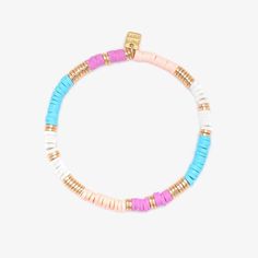 Channel cotton candy skies in your bracelet stack with the Sunset Stretch Bracelet. This style takes the PV stretch bracelets you know and love and recreates them with a fresh colorway that combines colorful, pastel heishi discs with intermittent glimmering gold-plated details. WaterproofGo surf, snowboard, or even take a shower with them on. Easy On and Off One size fits most, easy to slip on and off. - Total length of bracelet is 6.25"- Vinyl discs are strung on durable stretch cord- Vinyl dis Pink Heishi Beads Stretch Bracelet, Multicolor Stacked Heishi Beads Stretch Bracelet, Everyday Pink Heishi Beads Stretch Bracelet, Pink Stackable Heishi Beads Bracelets, Pink Heishi Beads Stretch Bracelet Stackable, Pink Stackable Heishi Beads Stretch Bracelet, Cotton Candy Skies, Cotton Candy Sky, Pura Vida Bracelets