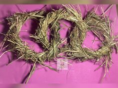 the word o is made out of twigs on a purple surface with pink paper behind it