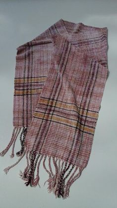 "Handwoven rayon chenille scarf perfect for daily or casual wear.  Velvety soft.  Base color lovely delicate variegated pinks. Washed/pre/shrunk. Hand wash gently / line dry. W  8.5\"  L 57\" + fringe Approx 4\" braided fringe ends" Chenille Scarf, Braided Fringe, Handwoven Scarf, Shawls And Wraps, Base Colour, Twine, Scarf Wrap, Scarf Accessory, Shawl