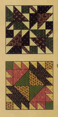 two quilts with different designs on them