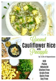 an advertisement for the coconut cauliflower rice recipe with pineapples and other ingredients