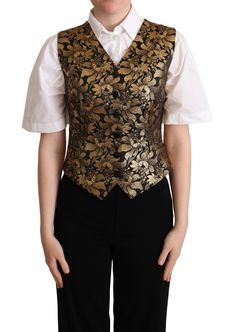 Dolce & Gabbana Elegant Black Jacquard Women's Waistcoat Jacquard Waistcoat, Womens Waistcoat, Dolce Gabbana Jacket, Waistcoat Woman, Gold Fronts, Vest Waistcoat, Dolce E Gabbana, Sleeveless Vest, Dolce & Gabbana