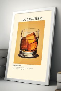 Godfather Print with recipe | Bar Cart | Home Deco Godfather Cocktail, Recipe Art, Home Bar Decor