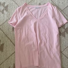 Never Worn Before!! Size M V-Neck Style Make Offers!! Casual Pink V-neck Top With Short Sleeves, Basic V-neck Top For Summer, Basic Cotton V-neck Top For Spring, Trendy Zara V-neck Top, Zara Trendy V-neck Tops, Basic V-neck T-shirt For Spring, Basic Cotton V-neck Top, Zara V-neck Casual Tops, Zara Casual V-neck Tops