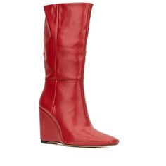 The Milan mid-calf boot features a comfortable yet stylish wedge heel with a squared-toe design and inner zipper closure. Western Dress With Boots, Closed Toe Shoes, Faux Leather Heels, Timberlands Women, Calf Boots, Mid Calf Boots, Toe Designs, Tall Boots, Modern Elegance