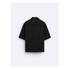 Relaxed fit shirt. Spread collar and short sleeves. Front button closure. Modern Black Summer Shirt, Black Collared Shirt With Button Closure, Casual Black Shirt With Collared Neckline, Black Relaxed Fit Shirt With Collared Neckline, Casual Black Collared Shirt, Elegant Cotton Short Sleeve Shirt, Elegant Black Short Sleeve Shirt, Black Half Sleeve Shirt For Workwear, Black Half Sleeve Shirt For Work