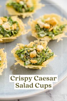 Crispy Caesar Salad Parmesan Cups Caesar Salad Bites, Passover Plates, Caesar Salad Cups, Cheese In The Oven, Salad Parmesan, Salad Cups, Parmesan Cups, Chicken Caesar Pasta, Individual Appetizers