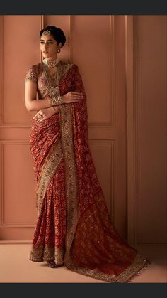 Red Gharchola Saree, Gharchola Saree, Kashida Embroidery, Dori Embroidery, Indian Wedding Gowns, Indian Sari Dress, Embroidery Border