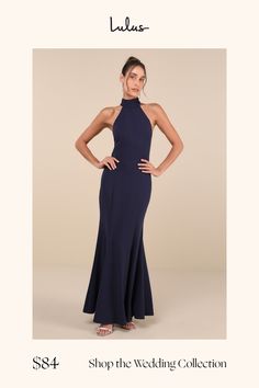 Forever be remembered for how stunning you look in the Lulus Exceptional Reputation Navy Backless Mermaid Maxi Dress! Stretchy crepe knit fabric shapes this gorgeous gown that features a princess-seamed bodice, a chic mock neckline (with button-loop closures at the back), and an alluring open-back cutout. The fitted waist tops a figure-flaunting, mermaid skirt that falls to a sweeping maxi hem. Hidden back zipper/clasp. Fit: This garment fits true to size. Length: Floor length. Bust: Great for a Maxi Dress Backless, Mermaid Maxi Dress, Dress Backless, Adhesive Bra, Mermaid Skirt, Mock Neckline, Gorgeous Gowns, Floor Length, Knit Fabric