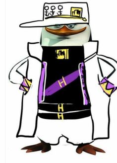 a cartoon penguin wearing a hat and vest