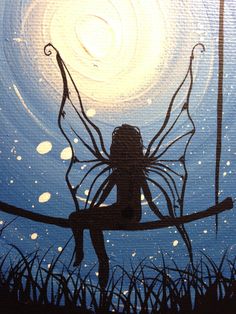 I wish I may 9 x 12 acrylic on canvas ready to hang by Layers Painting Art, Easy Fairy Paintings For Beginners, Acrylic Fairy Painting, How To Draw A Fairy, Fairy On Moon, Night Fairy