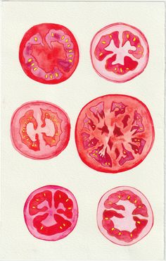 four different types of tomatoes are shown in this drawing, and each one has an individual letter on it