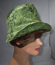 "aI made this  hat  from high end jacquard cotton and rayon chenille fabric of good construction. This hat measures 25 5/8 inches in circumference and is a size Xlarge.My hats look good on all types of hair styles.   Some people wear the hats and headbands high on their head and above the ears; others wear them low on the head and over the tips of the ears. They look great both ways.  21 ½\" - < 22 ½\" is small  22 ½\" - <23 ½\" is medium  23 ½ - <25 is large Measure your head:   Use a tape measure to determine the length, or size in inches. Place the   tape around your head about 1/8\" above your ear, across the mid-forehead, completely circling your head. You may want to measure a little bit over your ear if there is a deeper crown to the hat, or if you are wanting to keep your ears warm Green Cotton Hat With Short Brim, Green Cotton Hat One Size Fits Most, Fitted Green Cotton Hat, Fitted Lined Hats With Curved Brim, Fitted Hats With Curved Brim And Lining, Fitted Lined Hat With Curved Brim, Fitted Hat With Short Brim And Lining, Green Adjustable Short Brim Hat, Green Sun Hat One Size For Spring