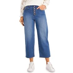 Update Your Denim Rotation With The Metallic Button Front And Smart Straight-Leg Styling Of These Petite Cropped Jeans From Charter Club. Approx. Inseam: 24" High Rise Designed To Fit And Flatter 5'4" And Under Frame Exposed Button Closure At Center Front; Belt Loops Cotton/Polyester/Rayon/Elastane Machine Washable Imported Web Id: 12694594 Trendy Mid-rise Cropped Jeans With Button Closure, Fall Medium Wash Cropped Jeans With Button Closure, Mid-rise Cropped Jeans With Buttons, Fall Cotton Cropped Jeans With Button Closure, Casual Cropped Jeans For Fall With Button Closure, Casual Cropped Jeans With Button Closure For Spring, Button-up Cotton Jeans With Buttons, Petite Cropped Jeans, Straight Cropped Jeans