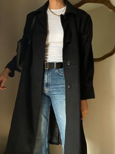 "A beautiful and timeless oversized short London Fog coat is the epitome of sophistication and timeless style with versatility and function without sacrificing style. A flattering timeless piece featuring a pleated lapel collar, single black front buttons and side pockets; a life-long closet staple perfect for layering. Tag reads: Jones New York  54% wool | 44% polyester | 3% other fibers Recommended for size M-XL depending on desired drape & styling but please always refer to measurements as si Long Closet, French Girl Chic, Eclectic Fashion, London Fog, Cute Summer Outfits, Cool Stuff, Casual Style Outfits, How To Look Classy, Jones New York