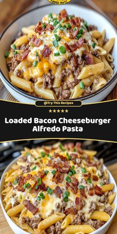 Loaded Bacon Cheeseburger Pasta, Alfredo Pasta, Cheeseburger Alfredo, Bacon Alfredo, Pasta with Bacon and Cheeseburger, Creamy Bacon Cheeseburger Pasta Crockpot Recipes Gameday, Ground Beef Alfredo Recipes, Loaded Bacon Cheeseburger Alfredo Pasta, Southern Food Ideas, Bacon Cheeseburger Pasta, Easy Food Recipes For Dinner, Pure Satisfaction, Savory Bacon, New Recipes For Dinner