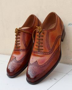 Crafted Leather Classic Brown Patina Leather Wingtip Oxford Dress Shoes on Storenvy