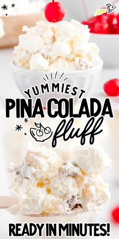 an advertisement for yummy's pina cola puffs, ready in minutes