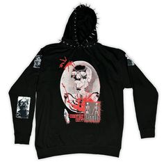 Product Details - Each Hoodie takes around 1-2 Weeks to make. - Front & Back Print - Spiked Hood / Collar / Mohawk - 3 Canvas Patches - No front pocket to allow maximum print area. - Standard Hoodie Size - 80% Cotton / 20% Polyester   Size Info   Size Measured in Chest (to fit) (Inches)   XS - 32 S - 36 M - 40 L - 44 XL - 48 2XL - 52 3XL - 56   Washing Instructions - Wash on a delicate machine cycle at 30C / 86F , Inside Out. Do not iron the print, Do not dryclean. Graveyard, Inside Out, Adult Outfits, Sweatshirts Hoodie, Clothes, Black