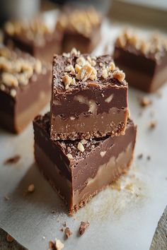 several pieces of chocolate fudge with nuts on top