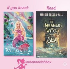 the mermaid and the sea books are in front of a pink background with an image of a