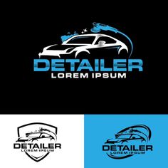 the logo for a car detailing company is shown in blue and black colors, with an image