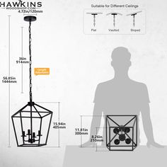 a diagram showing the height of a hanging light fixture