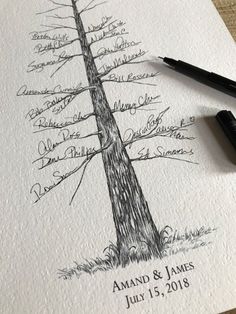 a drawing of a tree with names on it