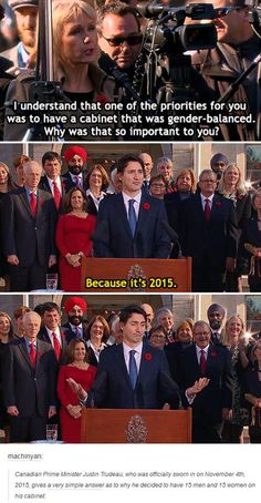 two pictures of people in suits and ties, one is being filmed while the other is filming