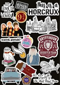 harry potter stickers on a black background