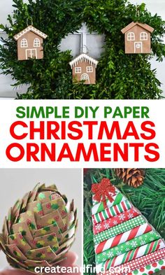 Collage of DIY paper Christmas ornaments for kids to make, homemade ornaments for adults, handmade ornaments to sell, for gifts, Cricut ornaments, rustic ornaments, and more. Paper Christmas Ornaments, Diy Paper, Easy Diy, Christmas Ornaments