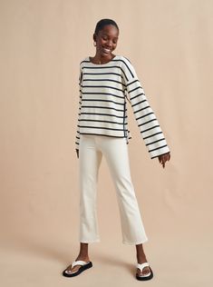 Breton Long Sleeve Tee Stripe – La Ligne French Wardrobe Basics, Breton Style, French Wardrobe, Top With Bell Sleeves, Chelsea Girls, Wardrobe Basics, Knitwear Tops, Wide Sleeves, Navy Stripes