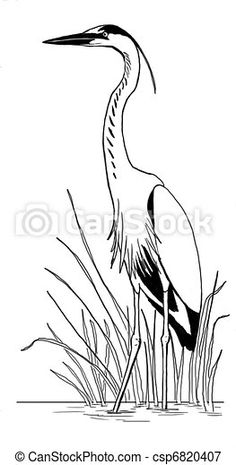 a black and white drawing of a bird standing in the grass with its beak open