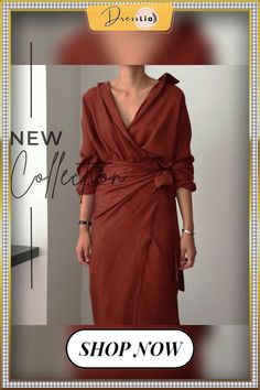 Sexy V Collar Pure Color Package Hip Bodycon Dress Wrap Midi Dress For Fall Party, Fall Party Wrap Midi Dress, Fitted Wrap Midi Dress For Party, Long Sleeve Wrap Dress For Summer Night Out, Chic Red Wrap Dress, Pure Color, Bodycon Dress, Pure Products, Collar