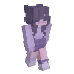 an image of a minecraft character with purple hair and black eyes, standing in front of a white background