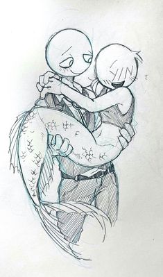 a drawing of two people hugging each other