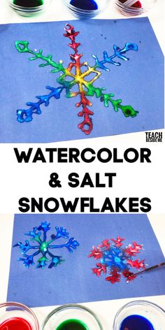 watercolor and salt snowflakes for kids to make