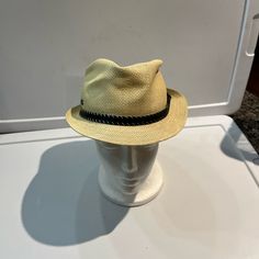 See Pictures For Details Casual Straw Fedora For Everyday, Casual Everyday Straw Fedora, Casual Fitted Cream Fedora, Casual Cream Fedora Panama Hat, Casual Beige Panama Hat For Everyday, Casual Everyday Beige Panama Hat, Lightweight Cream Panama Hat Casual Style, Casual Cream Fedora With Flat Brim, Casual Cream Fedora With Short Brim