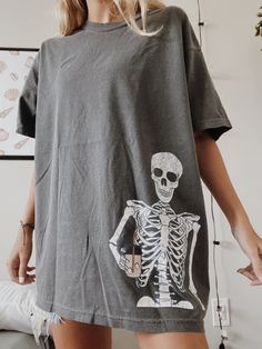 this might be the coolest tee i’ve ever made! i love how the skeleton is placed on the side instead of the middle! model is wearing a size large • Coffee Skeleton, Diy Shirts, Coffee Tees, Skull Tee, Tshirt Ideas, Skull Print, Off White Color, Christmas Wishlist, Cool Tees