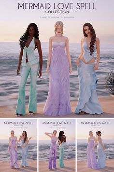 the mermaid love spell collection is available in multiple styles and colors, including blue, green,