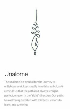 an iphone screen with the caption'unalome'on it, and a line drawing