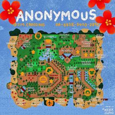 the map for anonymous is shown in blue and red with flowers on it