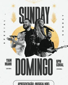 the poster for sunday domingo with two people singing and playing instruments in front of them