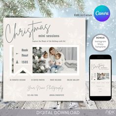 the christmas mini session is displayed with an iphone