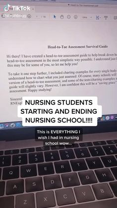 an open laptop computer sitting on top of a desk with the text nursing students starting and ending nursing school