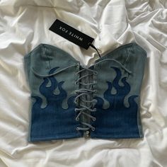 Brand New With Tags Lightweight Denim Zipper Back Size Xs Pants Also For Sale On My Page In Size S White Fox, Corset Top, Zipper, Crop Tops, Boutique, Womens Tops, White, Pants, Women Shopping