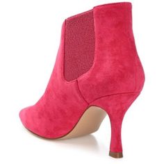 So subtle and oh-so chic, the Elitta by Journee Collection. This pointed-toe bootie is sure to become a favorite with its hourglass heel and chelsea stretch details. Soft vegan suede shapes the look, and a 4 mm Tru Comfort Foam insole offers all-day support. | Journee Collection Women's Elitta Booties, Fuchsia, 6M Journee Collection, A 4, Bootie, Chelsea, Heels, Chelsea Fc