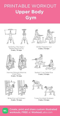 the printable workout guide for upper body gym