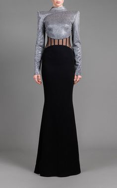 Jean Louis Sabaji 600718 Black Jean Louis Sabaji, Black Corset Dress, Black And Silver Dress, Waist Corset, Trumpet Dress, Elegant Dresses Classy, Silver Dress, Crepe Dress, Dress Cuts